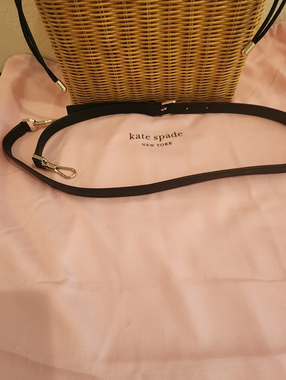 RARE Kate Spade Sam Gingham Wicker Medium Satchel Basket Bag W/ Dust Bag